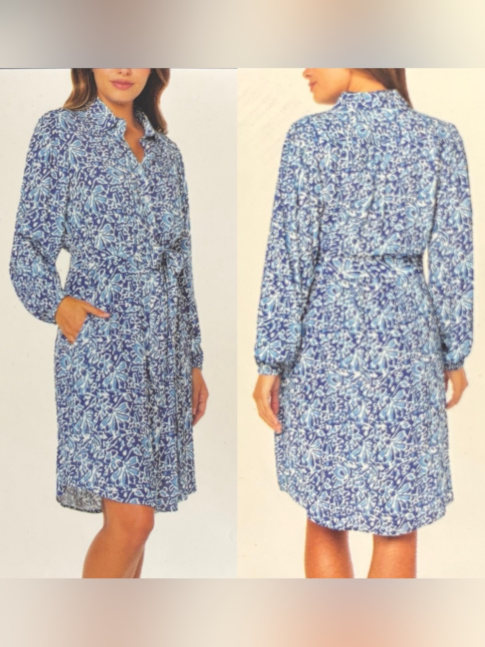 Well Worn Blue Floral Long-Sleeve Shirt Dress